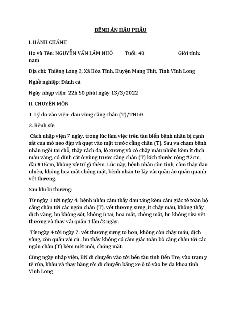 bệnh án gãy xương cẳng chân