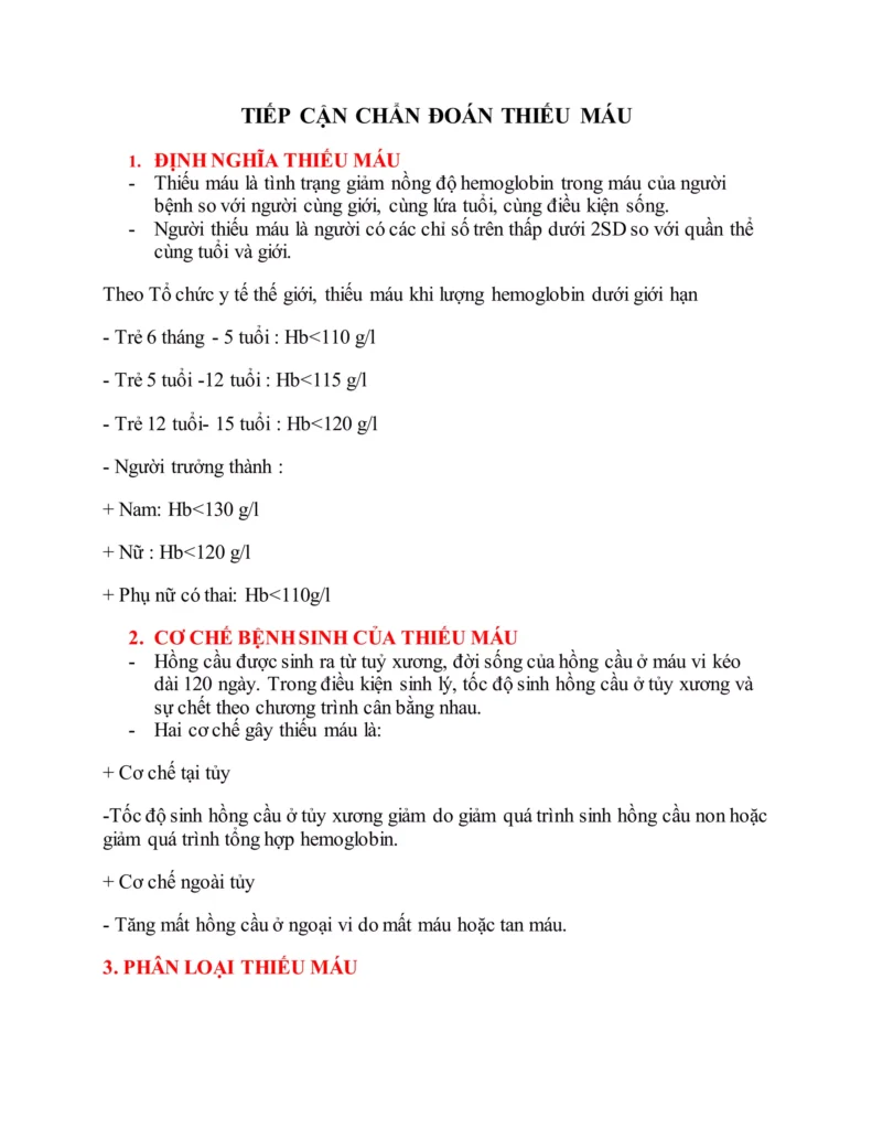 chẩn đoán thiếu máu