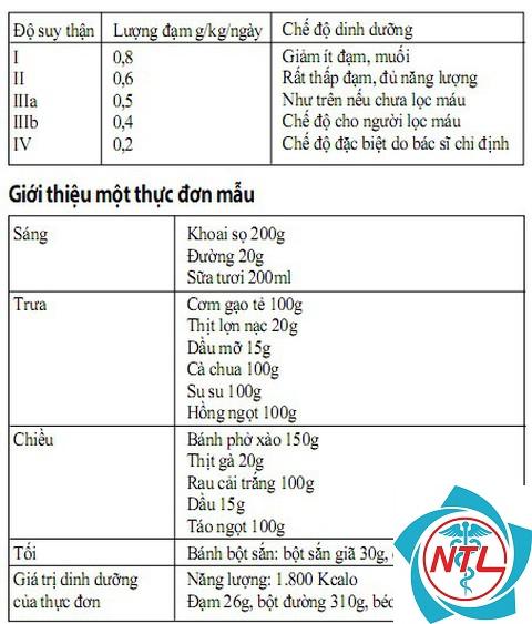 thực đơn cho người suy thận